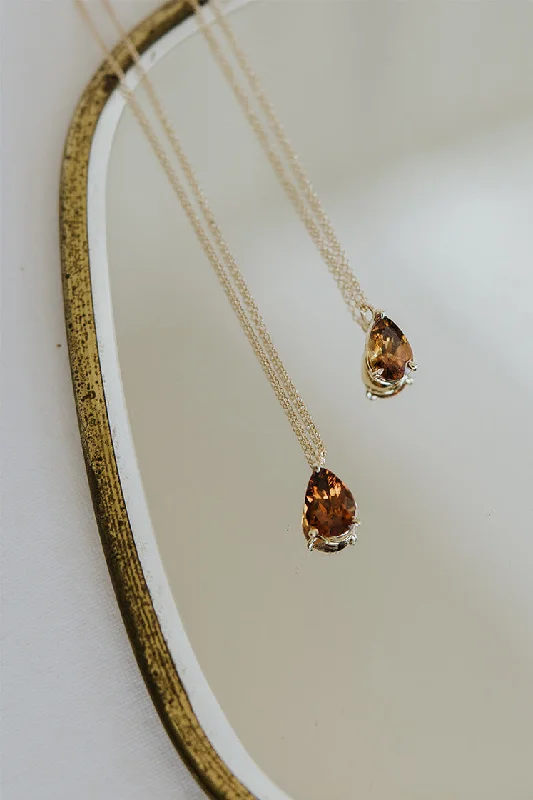Premium Jewelry, Premium Discounts – Act Fast Teardrop Prong Set Necklace - Orange Zircon 14K Premium Jewelry, Premium Discounts – Act Fast Teardrop Prong Set Necklace - Orange Zircon 14K