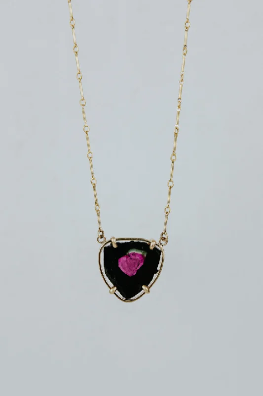 Elegant Rose Gold Jewelry For A Stylish Touch Watermelon Tourmaline Slice Necklace