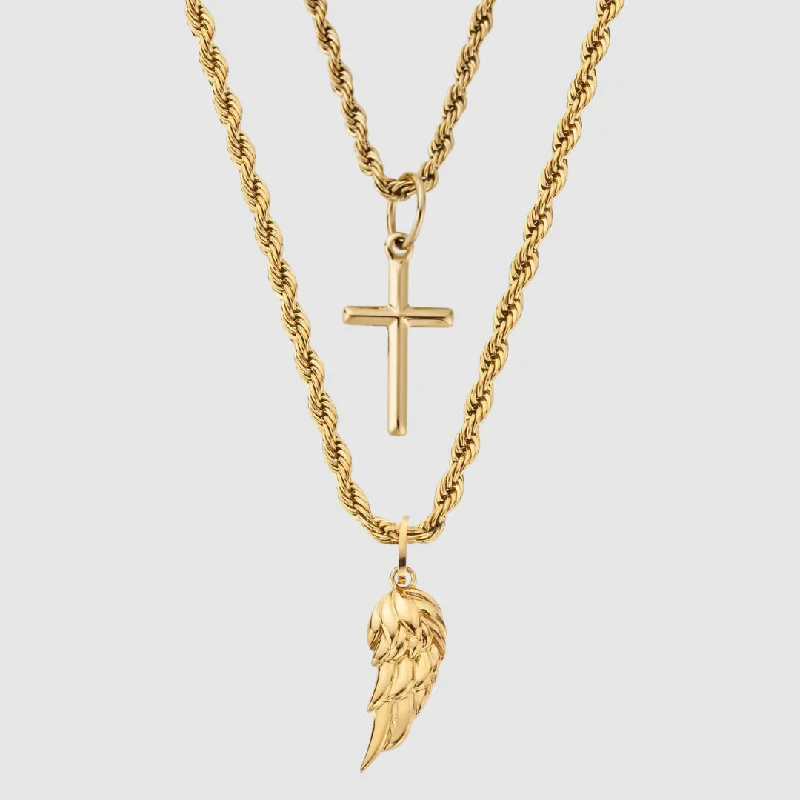 Elegant Designs, Unbeatable Discounts – Shop Jewelry Now Wing x Cross Set (Gold)