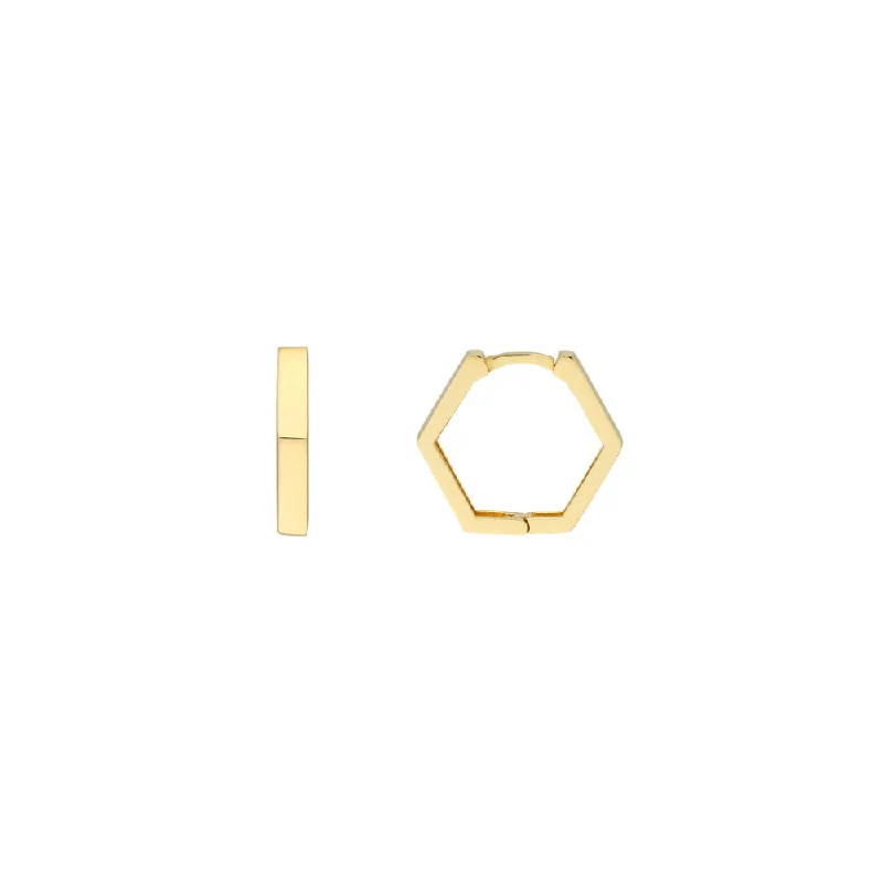 Eco-Friendly Sustainable Jewelry For Conscious Buyers 14k Gold Hexagon Huggie Hoop Earrings