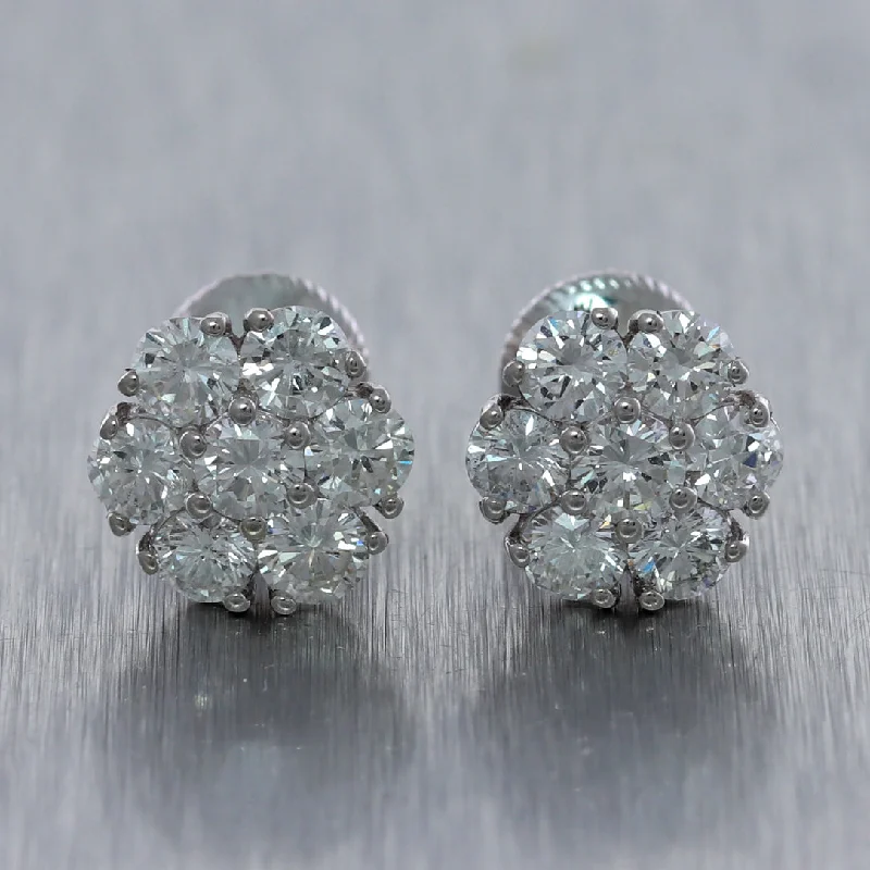 Delicate Crystal Jewelry For Sophisticated Charm 14k White Gold 2.25ctw Diamond Cluster Stud Earrings Delicate Crystal Jewelry For Sophisticated Charm 14k White Gold 2.25ctw Diamond Cluster Stud Earrings
