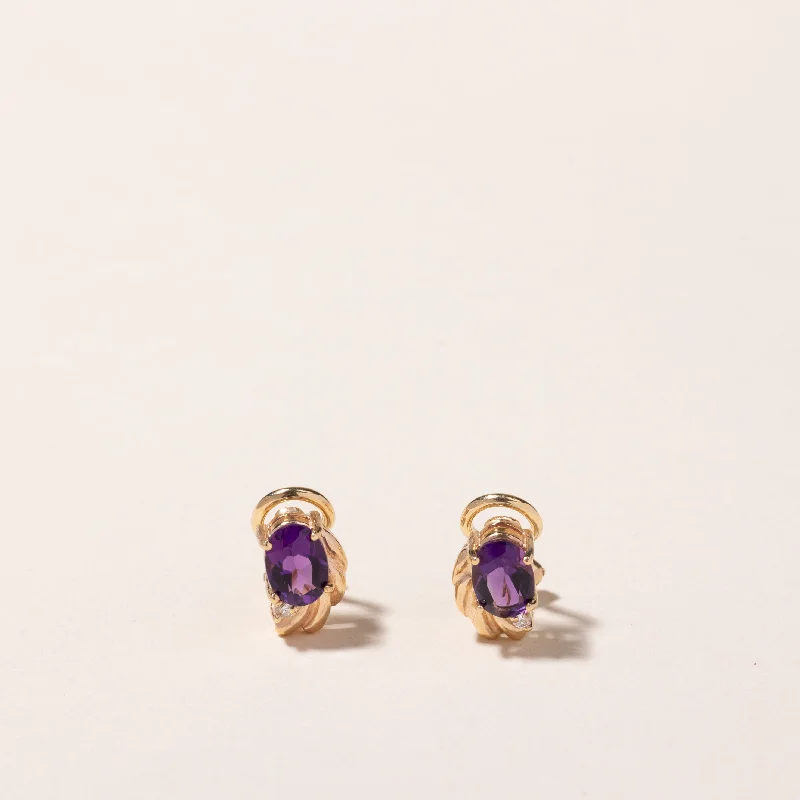Clearance Sale On High-End Jewelry Collections 14k Yellow Gold Amethyst and Diamond Earring | 1.28ctw, 0.03ct Clearance Sale On High-End Jewelry Collections 14k Yellow Gold Amethyst and Diamond Earring | 1.28ctw, 0.03ct