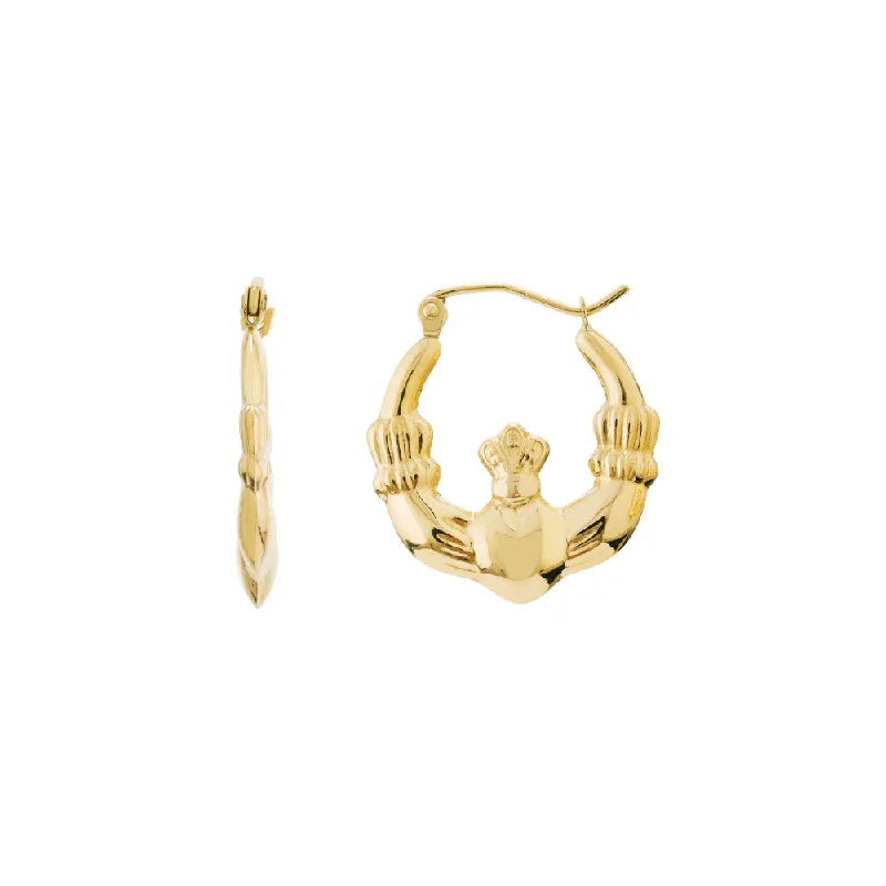 Luxury Jewelry At Unbeatable Discounts 14k Yellow Gold Claddagh Hoop Earrings