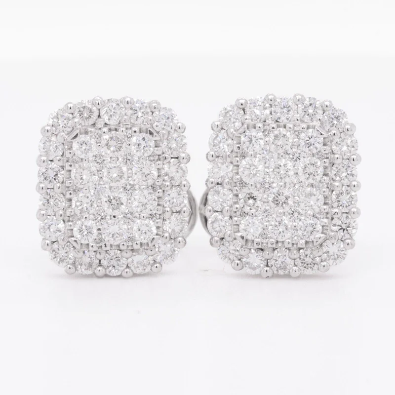 Luxury Jewelry Now At Special Promotional Rates 18k White Gold Diamond 60 Stone Cushion Stud Earrings 1.78ctw G VS2 Luxury Jewelry Now At Special Promotional Rates 18k White Gold Diamond 60 Stone Cushion Stud Earrings 1.78ctw G VS2