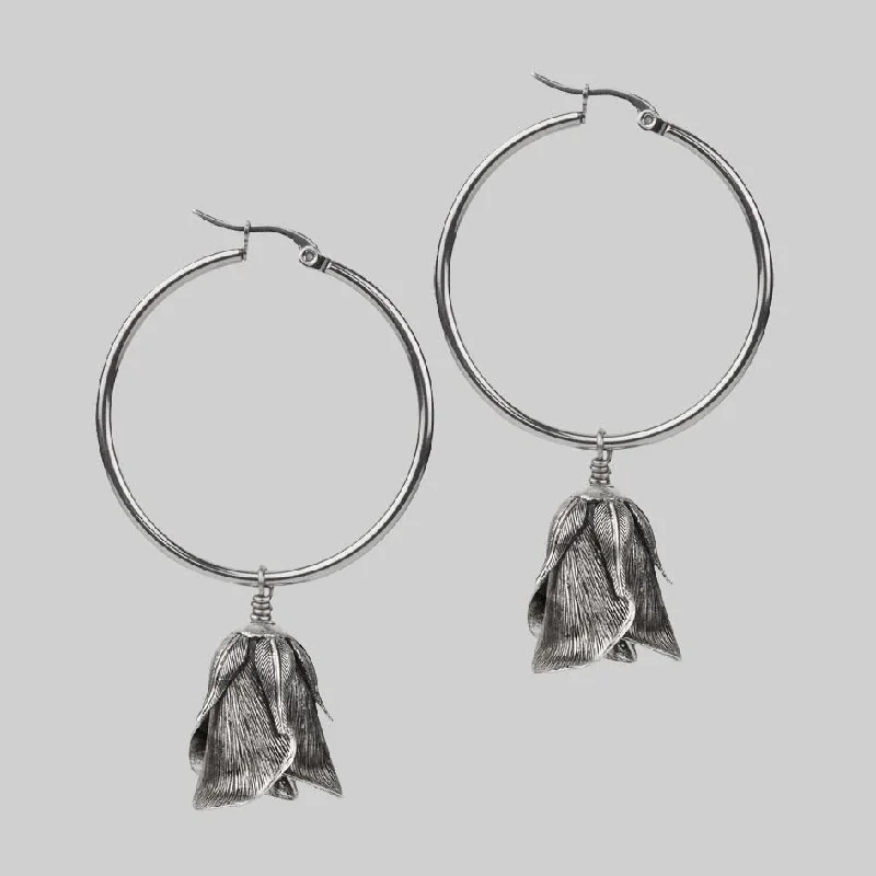 Personalized Jewelry At Special Discount Rates A SINGLE ROSE. Hoop Earrings - Silver Personalized Jewelry At Special Discount Rates A SINGLE ROSE. Hoop Earrings - Silver