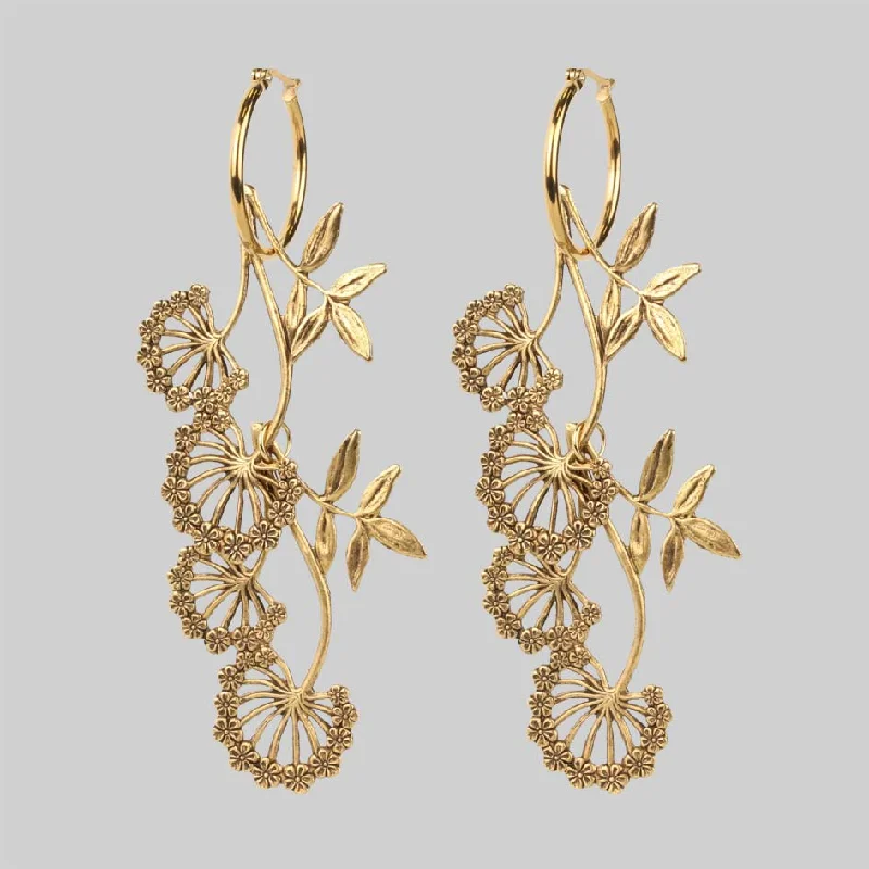 High-Quality Gemstone Jewelry For Special Occasions AELLA. Floral Drop Hoop Earrings - Gold High-Quality Gemstone Jewelry For Special Occasions AELLA. Floral Drop Hoop Earrings - Gold