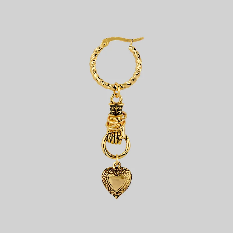 Waterproof Stainless Steel Jewelry For Lasting Beauty ALL OF ME. Hand Grasping Heart Earrings - Gold Waterproof Stainless Steel Jewelry For Lasting Beauty ALL OF ME. Hand Grasping Heart Earrings - Gold