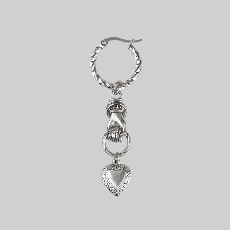 Elegant Rose Gold Jewelry For A Stylish Touch ALL OF ME. Hand Grasping Heart Earrings - Silver Elegant Rose Gold Jewelry For A Stylish Touch ALL OF ME. Hand Grasping Heart Earrings - Silver