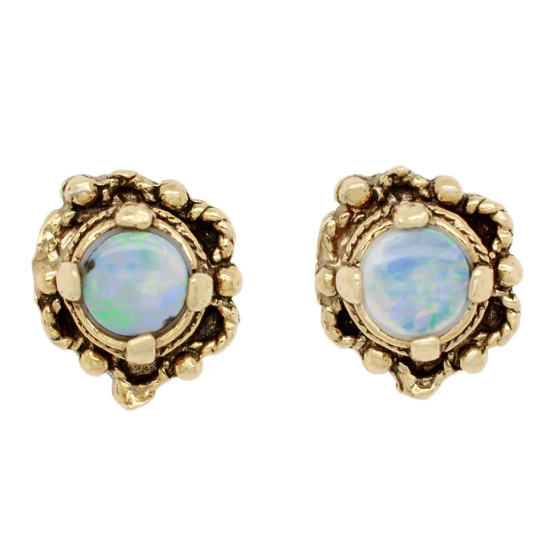 Trendy Minimalist Jewelry For Everyday Wear Antique Art Deco Opal Stud Earrings - 14k Yellow Gold Floral Shape Trendy Minimalist Jewelry For Everyday Wear Antique Art Deco Opal Stud Earrings - 14k Yellow Gold Floral Shape