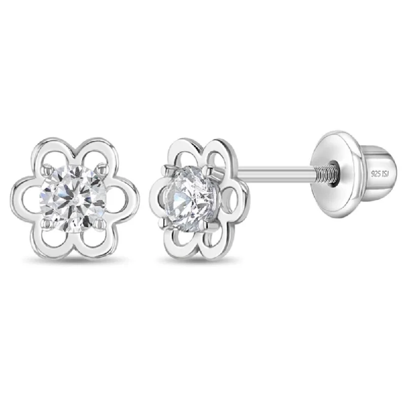 Shop Stylish Jewelry Now And Save Big Children's Sterling Silver Solitaire Flower Clear CZ Earrings Shop Stylish Jewelry Now And Save Big Children's Sterling Silver Solitaire Flower Clear CZ Earrings