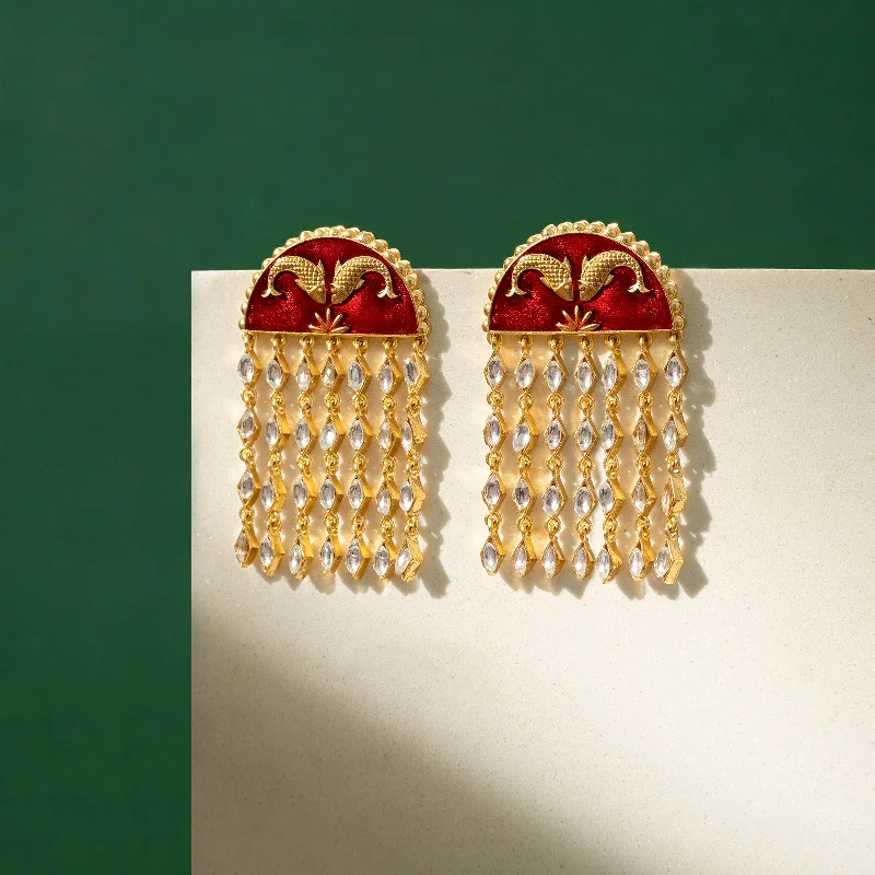 Luxury Handcrafted Jewelry For Elegant Looks Choli ke Peeche Maroon Art Earrings