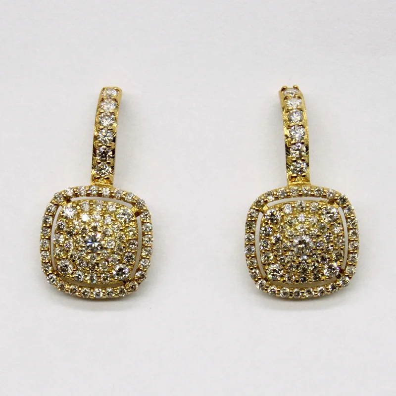 Limited-Time Offer On Elegant Jewelry Pieces 18k Yellow Gold Cluster Diamond Drop Earrings | 0.80ctw | Limited-Time Offer On Elegant Jewelry Pieces 18k Yellow Gold Cluster Diamond Drop Earrings | 0.80ctw |
