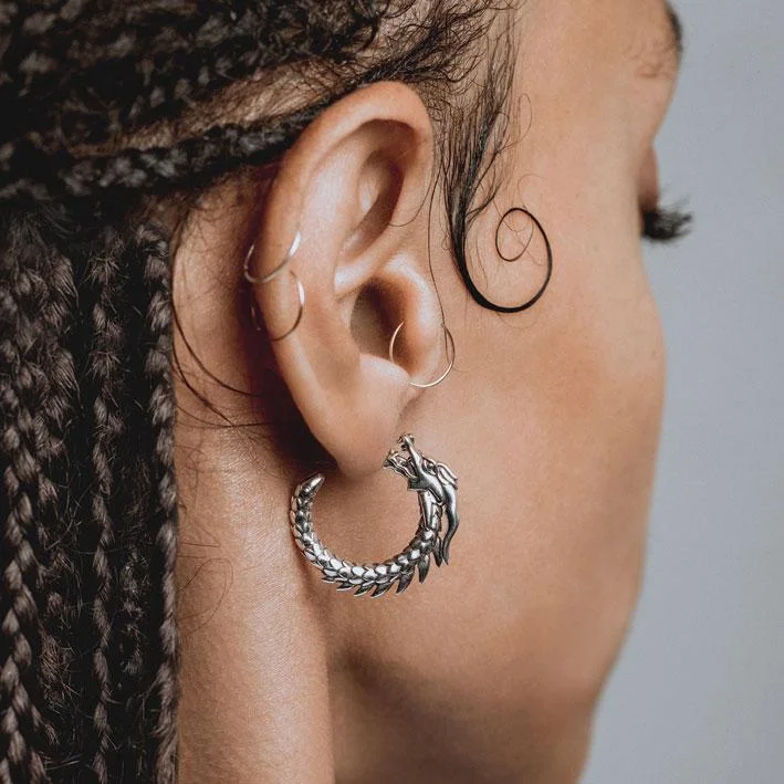Get The Sparkle You Love At Prices You Adore DRAKE. Dragon Hoop Earrings - Silver