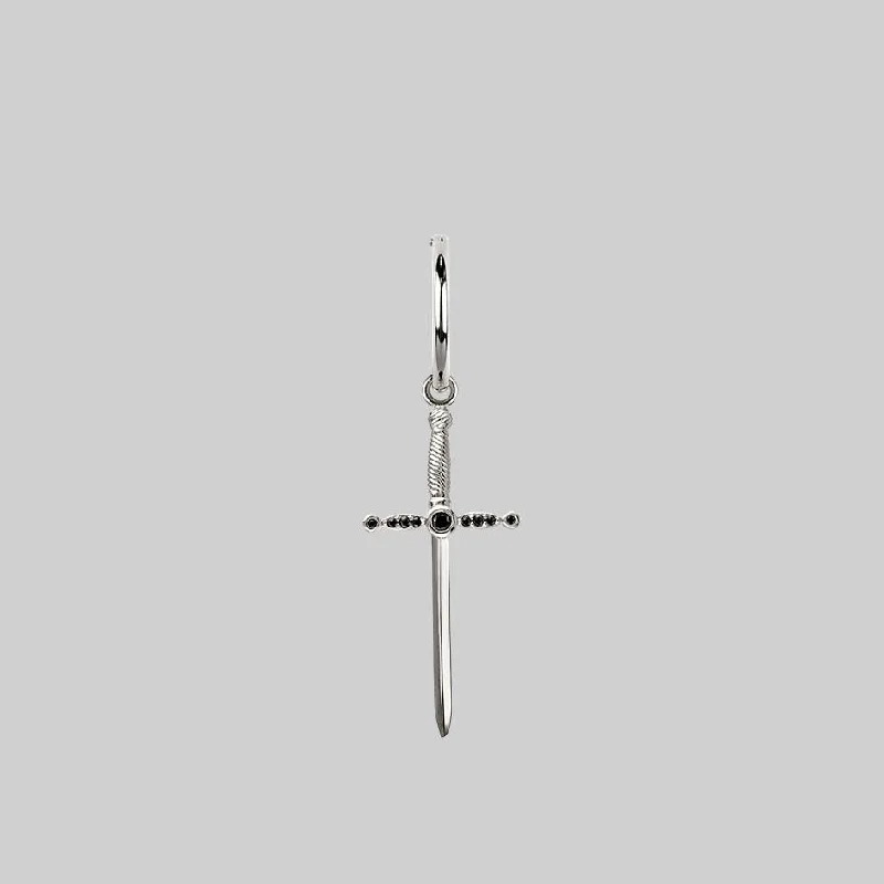 Grab Your Dream Jewelry At The Lowest Prices ELYSIAN. Black Spinel Dagger Hoop Earrings - Silver Grab Your Dream Jewelry At The Lowest Prices ELYSIAN. Black Spinel Dagger Hoop Earrings - Silver