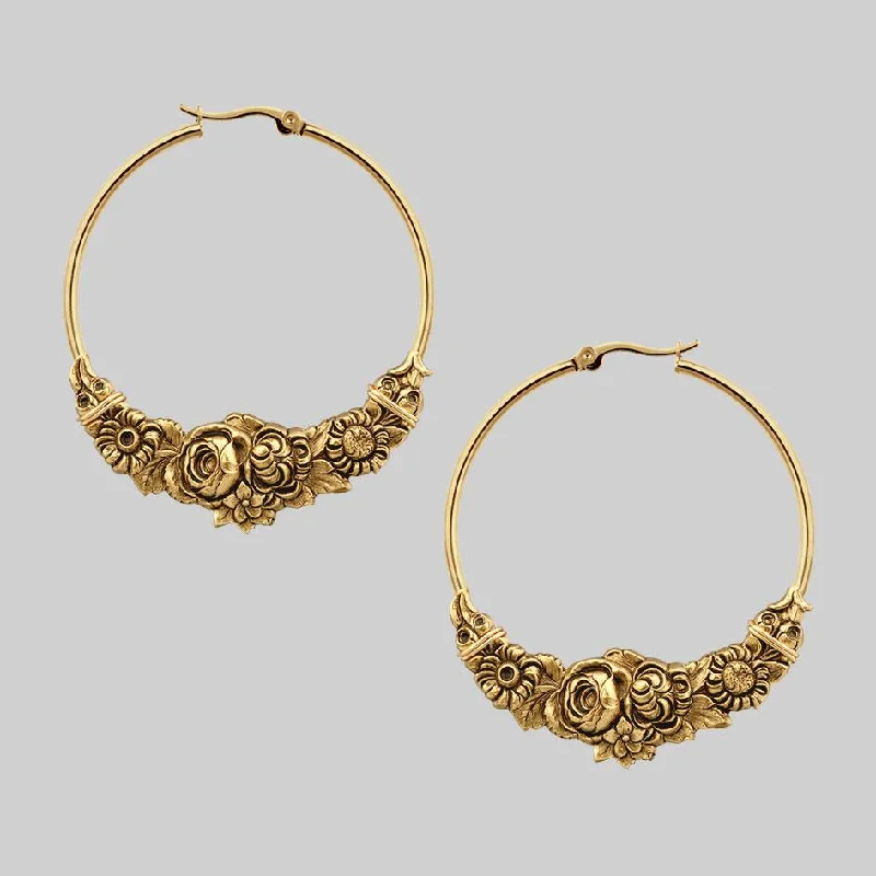 Handcrafted Jewelry Sale – Unique Designs At Low Prices EMINENCE. Romantic Floral Hoop Earrings - Gold