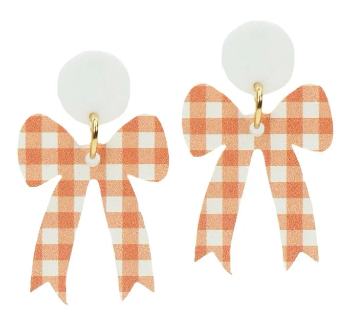 Discover Unique Jewelry With Special Limited-Time Offers Gameday Bow Earring - Orange + White Checkered