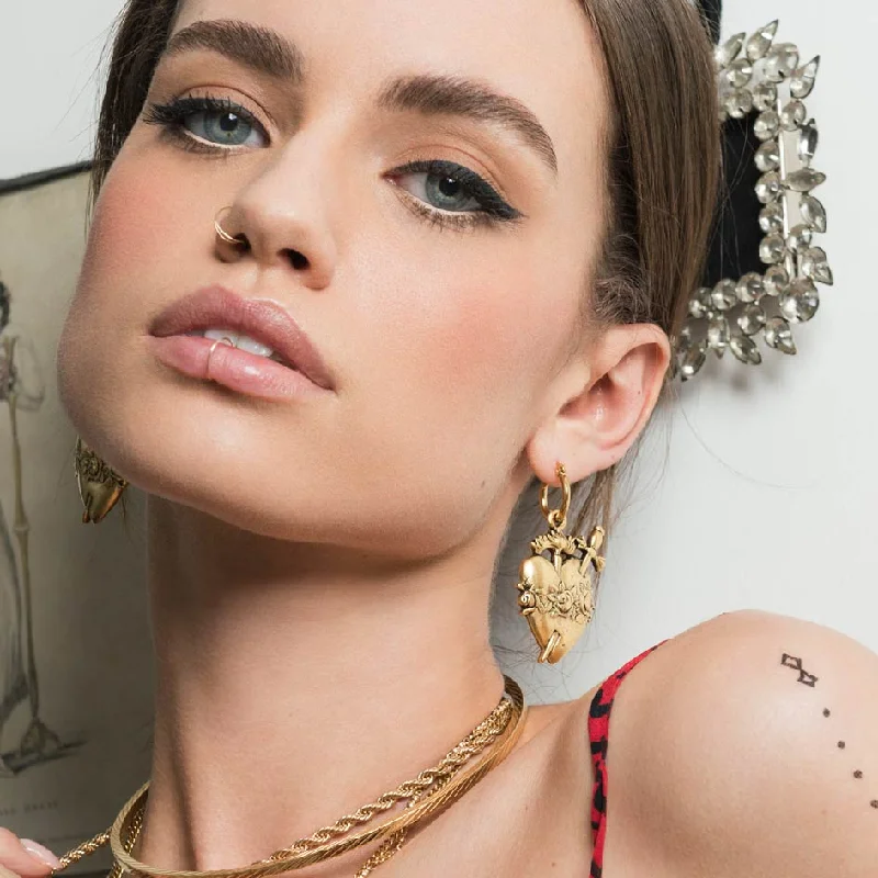 Dainty And Elegant Jewelry Now At Reduced Prices INFERNO. Sacred Heart Hoop Earrings - Gold Dainty And Elegant Jewelry Now At Reduced Prices INFERNO. Sacred Heart Hoop Earrings - Gold