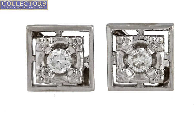 Grab Your Favorite Jewelry At The Lowest Prices Ladies Vintage Estate 14K White Gold 0.20ctw Diamond Square Stud Earrings Grab Your Favorite Jewelry At The Lowest Prices Ladies Vintage Estate 14K White Gold 0.20ctw Diamond Square Stud Earrings