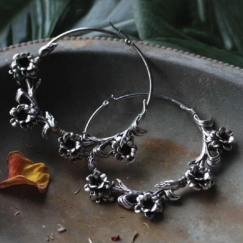 Dainty Floral Jewelry For Feminine Elegance LAVISH. Wild Rose Hoop Earrings - Silver Dainty Floral Jewelry For Feminine Elegance LAVISH. Wild Rose Hoop Earrings - Silver