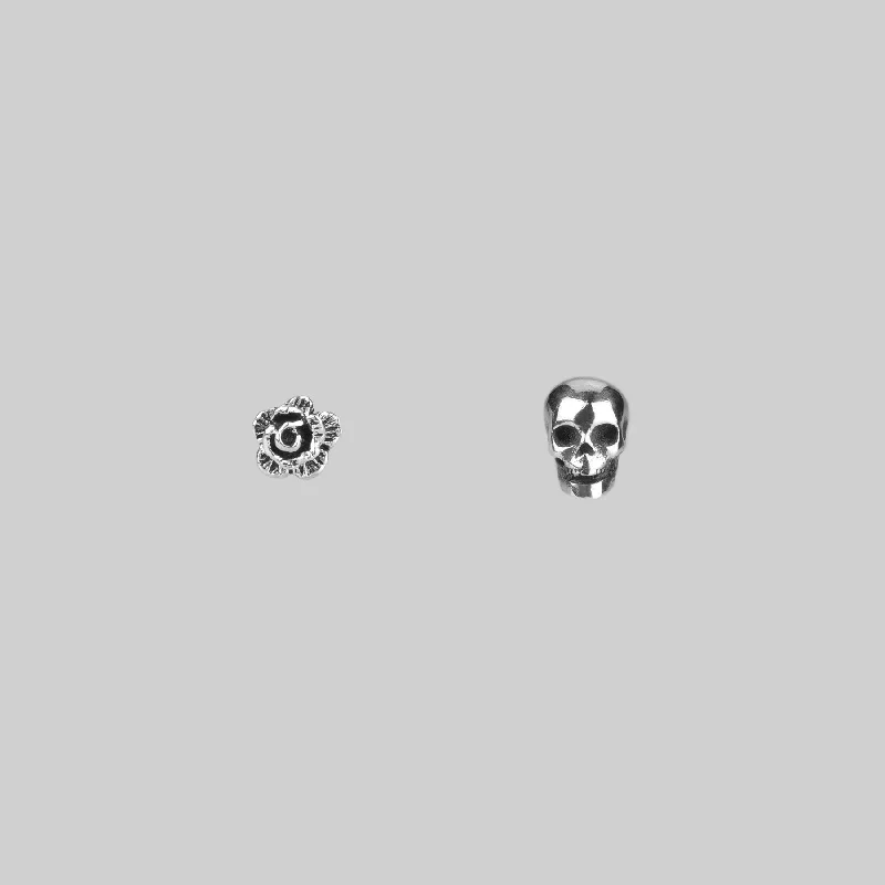 Bestselling Jewelry At Special Promotional Rates LIFE & DEATH. Tiny Sterling Silver Skull & Rose Studs Bestselling Jewelry At Special Promotional Rates LIFE & DEATH. Tiny Sterling Silver Skull & Rose Studs