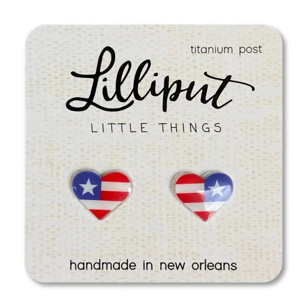Customized Silver Jewelry For Unique Style Lilliput Little Things American Flag Heart Earrings Customized Silver Jewelry For Unique Style Lilliput Little Things American Flag Heart Earrings