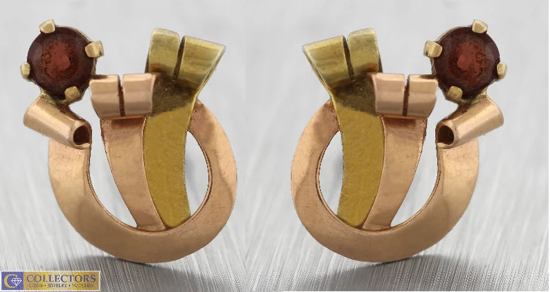 Bestselling Jewelry At Special Promotional Rates Lovely Ladies Modernist Estate 14K Yellow Rose Gold Garnet Stud Earrings Bestselling Jewelry At Special Promotional Rates Lovely Ladies Modernist Estate 14K Yellow Rose Gold Garnet Stud Earrings
