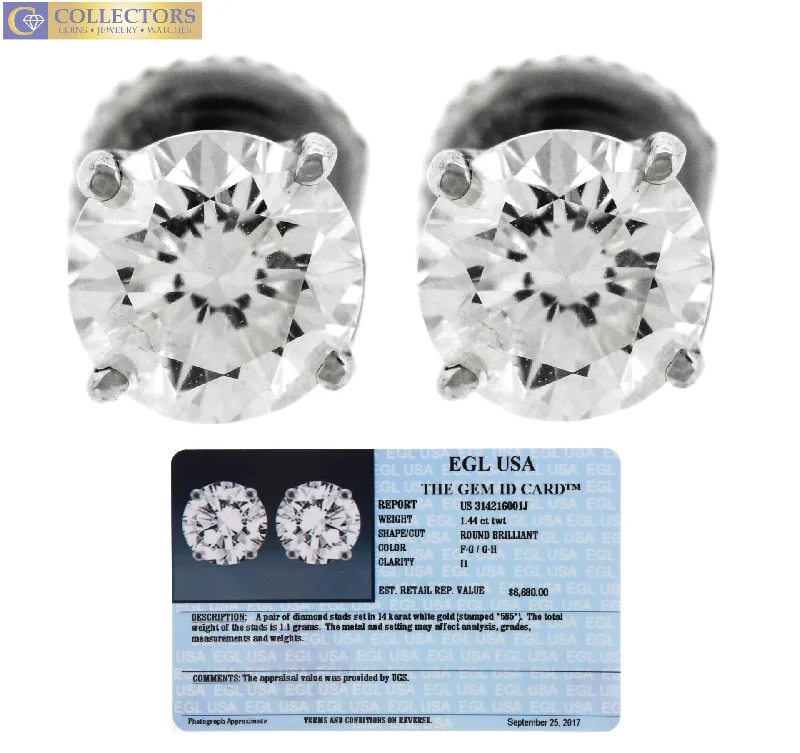 Trending Jewelry Styles Now At Limited-Time Discounts Modern 14K 585 White Gold 1.44ctw Round Brilliant Diamond Stud Earrings EGL USA Trending Jewelry Styles Now At Limited-Time Discounts Modern 14K 585 White Gold 1.44ctw Round Brilliant Diamond Stud Earrings EGL USA