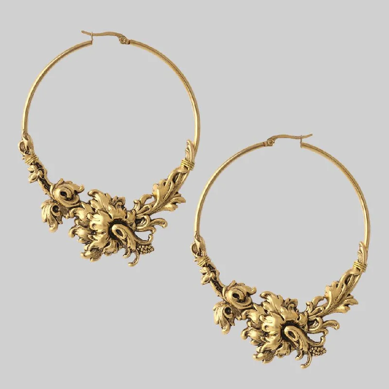 Personalized Jewelry Sale – Unique Gifts At Low Prices PARADISE. Ornate Floral Hoop Earrings - Gold