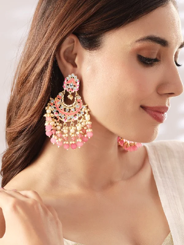 Sparkle For Less – Shop Jewelry Deals Now Rubans Gold Plated Handcrafted Kundan & Pink Enamelled Beads Chandbali Earrings Sparkle For Less – Shop Jewelry Deals Now Rubans Gold Plated Handcrafted Kundan & Pink Enamelled Beads Chandbali Earrings