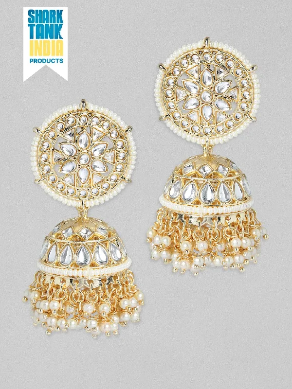 Dazzling Deals On Necklaces, Bracelets, And More Rubans Gold Plated Handcrafted Kundan & White Perals Jhumka Earrings Dazzling Deals On Necklaces, Bracelets, And More Rubans Gold Plated Handcrafted Kundan & White Perals Jhumka Earrings
