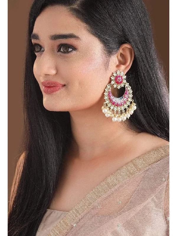 Fashion-Forward Jewelry At Incredible Prices Rubans Gold Plated Handcrafted Pink Enamel Pearl Chandbali Earrings Fashion-Forward Jewelry At Incredible Prices Rubans Gold Plated Handcrafted Pink Enamel Pearl Chandbali Earrings
