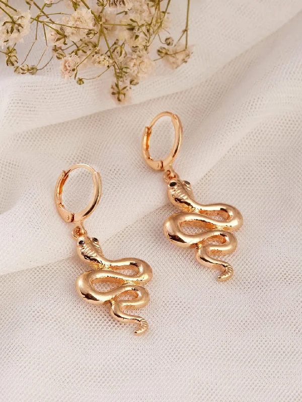 Bohemian-Inspired Jewelry For Free-Spirited Fashion Rubans Gold Plated Handcrafted Snake Hoop Earrings Bohemian-Inspired Jewelry For Free-Spirited Fashion Rubans Gold Plated Handcrafted Snake Hoop Earrings