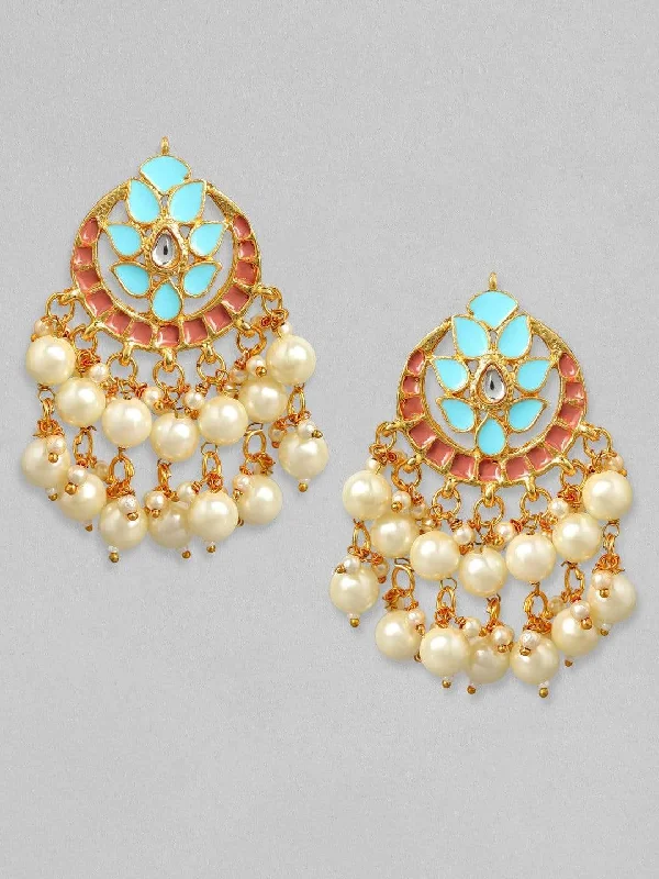 Chic, Trendy, And Affordable Jewelry Sale Rubans Gold-Toned & Blue Crescent Shaped Chandbalis Chic, Trendy, And Affordable Jewelry Sale Rubans Gold-Toned & Blue Crescent Shaped Chandbalis