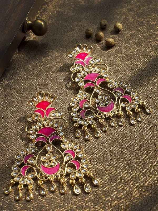 Huge Markdowns On Premium Jewelry Styles Rubans Gold-Toned & Pink Contemporary Hand Painted Drop Earrings Huge Markdowns On Premium Jewelry Styles Rubans Gold-Toned & Pink Contemporary Hand Painted Drop Earrings