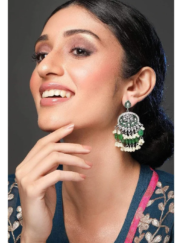 Flash Sale On Stunning Jewelry – Limited Stock Available Rubans Kundan Green Enamel with Beads Silver Plated Hancrafted Chandbali Earrings Flash Sale On Stunning Jewelry – Limited Stock Available Rubans Kundan Green Enamel with Beads Silver Plated Hancrafted Chandbali Earrings