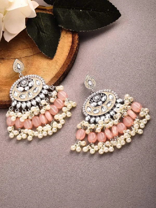 Buy More, Save More On Stunning Jewelry Pieces Rubans Kundan Peach Enamel with Beads Silver Plated Handcrafted Chandbali Earrings Buy More, Save More On Stunning Jewelry Pieces Rubans Kundan Peach Enamel with Beads Silver Plated Handcrafted Chandbali Earrings