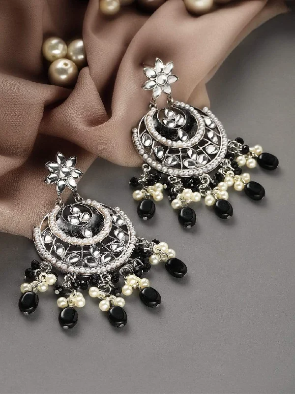Sparkle For Less – Shop Jewelry Deals Now Rubans Kundan with Grey Beads Silver Plated Hancrafted Chandbali Earrings