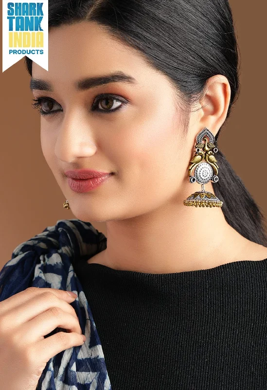 Shop Dazzling Jewelry At The Best Prices Rubans Silver Plated Handcrafted Oxidised Dual Tone Peacock Shape Jhumka Earrings Shop Dazzling Jewelry At The Best Prices Rubans Silver Plated Handcrafted Oxidised Dual Tone Peacock Shape Jhumka Earrings
