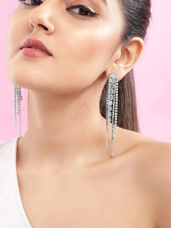 The Ultimate Jewelry Sale – Exclusive Styles At Great Prices Rubans Silver Plated Handcrafted Zircon Stone Layered Drop Earrings The Ultimate Jewelry Sale – Exclusive Styles At Great Prices Rubans Silver Plated Handcrafted Zircon Stone Layered Drop Earrings