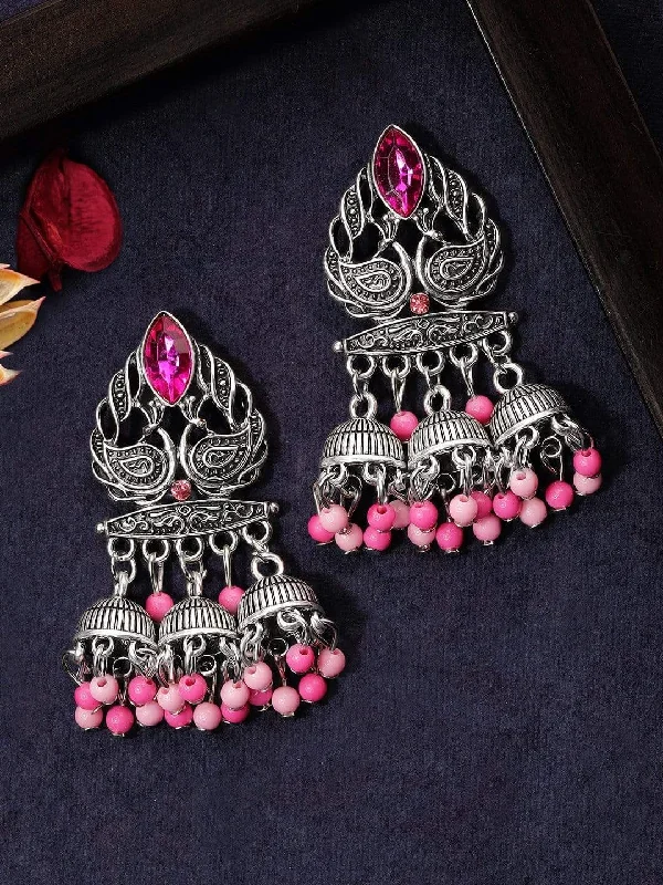 Modern Statement Jewelry For Bold Styling Rubans Silver Plated Oxidised Handcrafted Multi Jhumka Earrings Modern Statement Jewelry For Bold Styling Rubans Silver Plated Oxidised Handcrafted Multi Jhumka Earrings