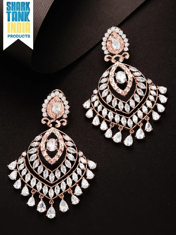 Big Discounts On Elegant Jewelry Collections Rubans Zircon Studded Handcrafted Rose Gold Plated Chandbali Earrings Big Discounts On Elegant Jewelry Collections Rubans Zircon Studded Handcrafted Rose Gold Plated Chandbali Earrings