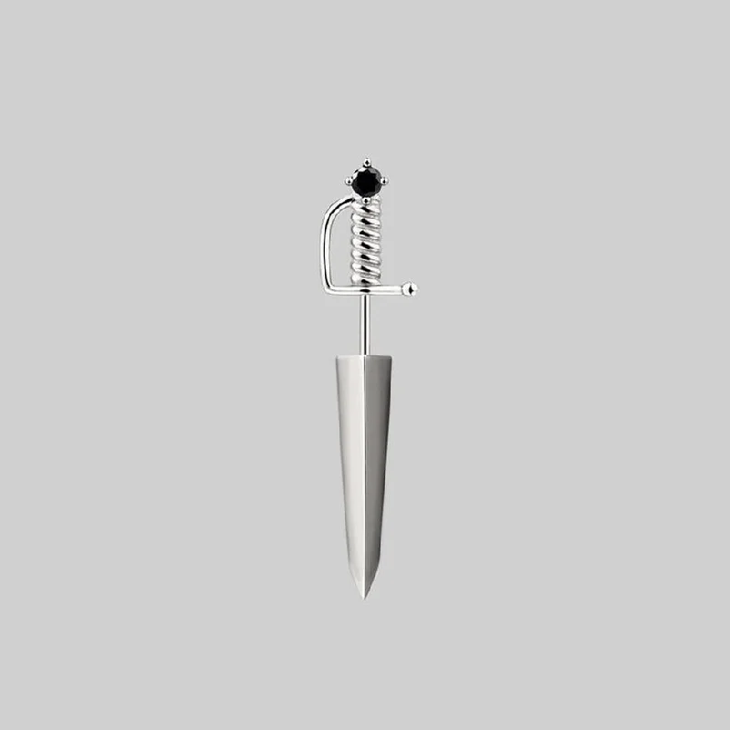 Luxury Handcrafted Jewelry For Elegant Looks SALEM. Black Spinel Short Dagger Single Earring - Silver Luxury Handcrafted Jewelry For Elegant Looks SALEM. Black Spinel Short Dagger Single Earring - Silver