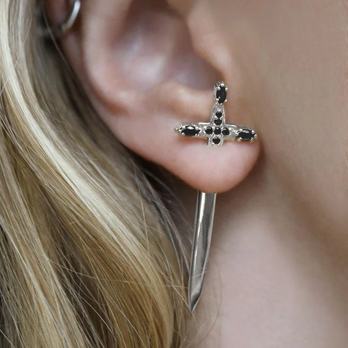 Shine Bright With Our Special Jewelry Promotions SLAY. Black Spinel Silver Dagger Single Earring Shine Bright With Our Special Jewelry Promotions SLAY. Black Spinel Silver Dagger Single Earring
