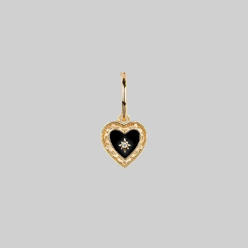 Elegant Rose Gold Jewelry For A Stylish Touch SOLEMN. Black Enamel Heart Hoop Earrings - Gold Elegant Rose Gold Jewelry For A Stylish Touch SOLEMN. Black Enamel Heart Hoop Earrings - Gold