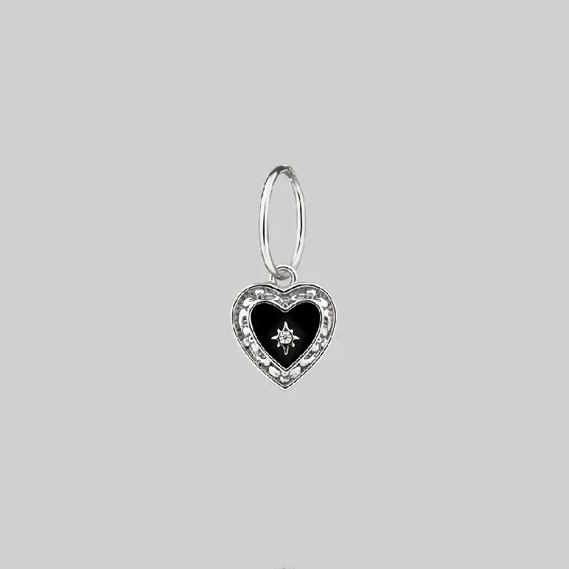 Premium Diamond Jewelry For Unforgettable Moments SOLEMN. Black Enamel Heart Hoop Earrings - Silver Premium Diamond Jewelry For Unforgettable Moments SOLEMN. Black Enamel Heart Hoop Earrings - Silver