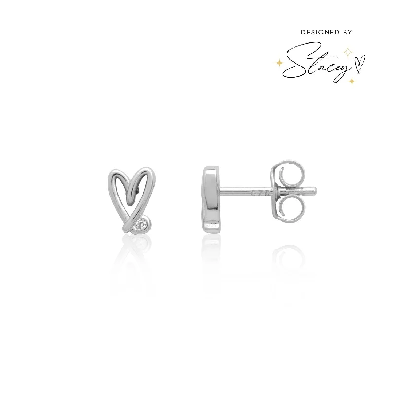 Elevate Your Outfit With Discounted Statement Jewelry Stacey's Stories Doodle Heart Crystal Stud Earrings (Silver)