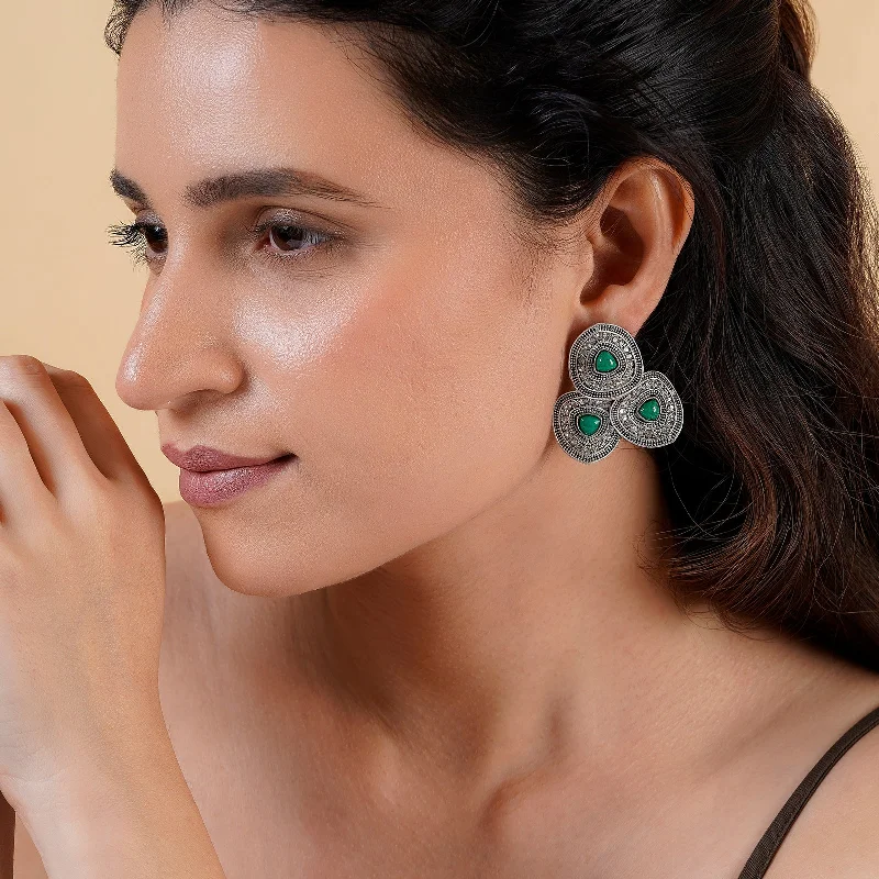 Timeless Elegance At Unbelievable Discounts Teejh Daya Silver Green Stud