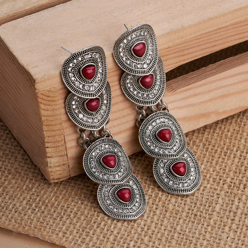 Discounted Jewelry For A Glamorous Look Teejh Dhanushree Silver Mehroon Earring