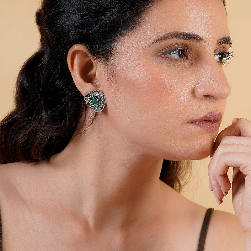 Exclusive Gemstone Jewelry Markdowns – Shop Now Teejh Draupadi Silver Green Stud