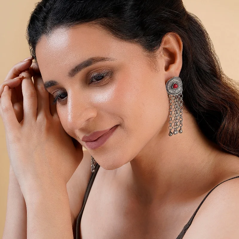 Discounted Jewelry For A Glamorous Look Teejh Suparna Silver Mehroon Earring
